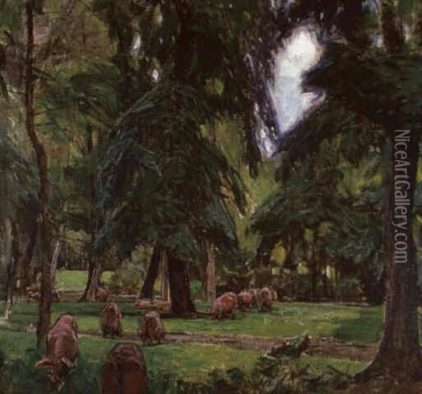 Wildschweine Im Lainzer Tiergarten Oil Painting - Carl Moll