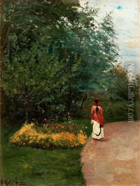 Promenad I Parken Oil Painting - Olof Krumlinde