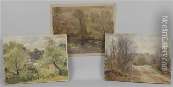 Landscape (+ 2 Others; 3 Works) Oil Painting - Charles Franklin Pierce