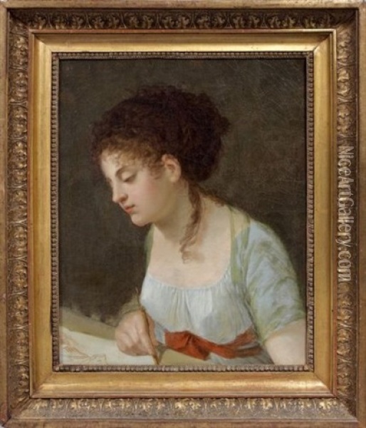 Portrait D'une Femme Artiste Tenant Un Stylet Oil Painting -  Romany (Adele Romanee)