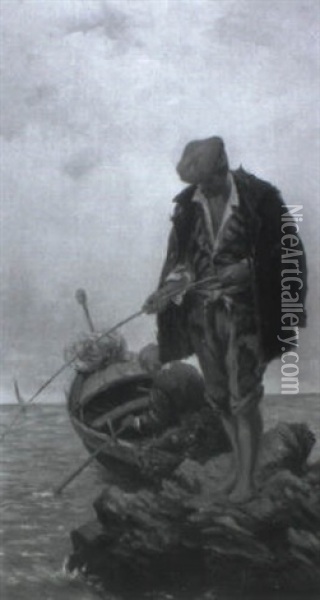 Zwei Fischer Auf Einem Felsen Im Meer Oil Painting - Gaetano Capone