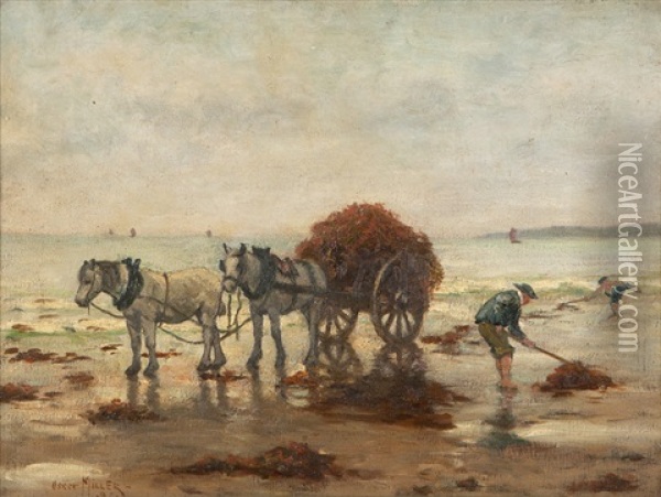 Kelp Gatherers, Likely Holland Oil Painting - Oscar Miller