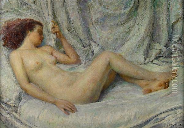 Lounging Nude Oil Painting - Geza Kende