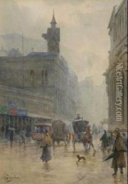 Corner Of Lambton Quay & Customhouse Quay, Wellington Oil Painting - Charles Nathaniel Worsley