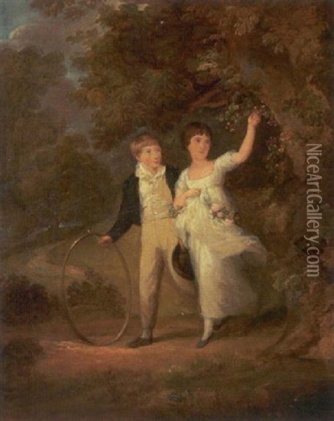 Parklandskab Med Dreng Og Pige Oil Painting - Sir John Hoppner