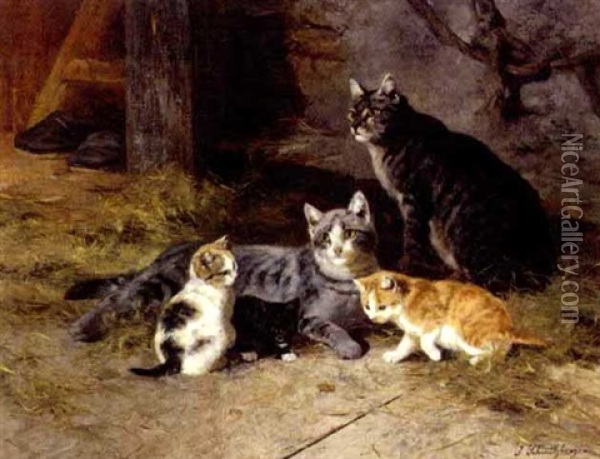 The Feline Family Oil Painting - Josef Schmitzberger