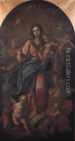 The Madonna And Child With Girdles, With Angels And Seraphim Oil Painting - Francesco de Mura