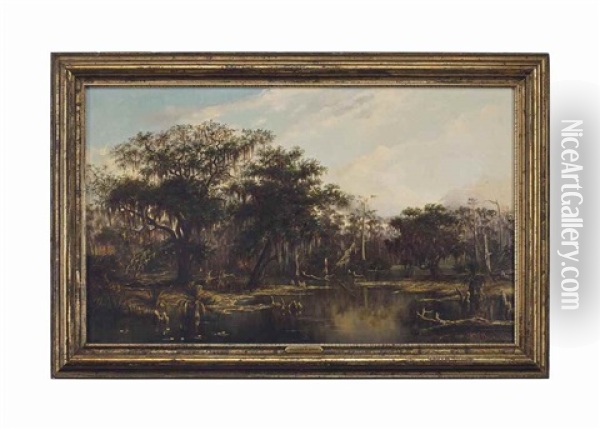 Louisiana Bayou With Deer Oil Painting - William Henry Buck