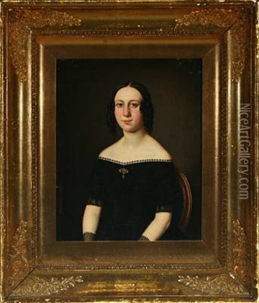 Portrait Of Mrs. Clara Weilbye, Born Amdrup, In A Black Dress Oil Painting - Andreas Hunaeus