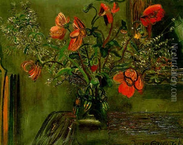 Still Life Of Flowers In A Vase Oil Painting - Boris Dmitrievich Grigoriev