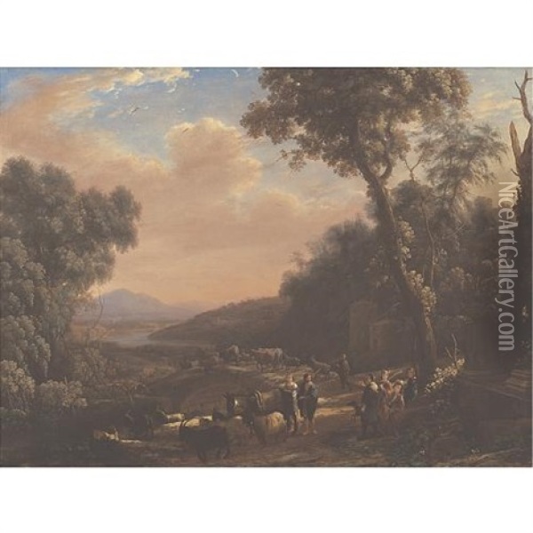 Pastoral Landscape With Huntsmen Oil Painting - Claude Lorrain