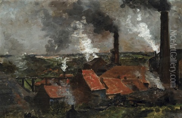 Vue Du Borinage, Flenu Oil Painting - Constantin Meunier