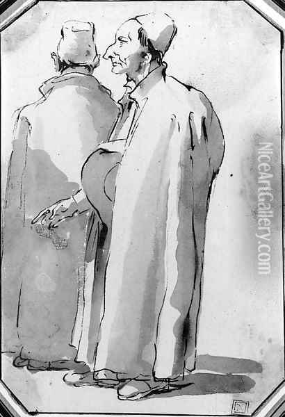 Two priests, one in profile to the left and another seen from behind Oil Painting - Giovanni Battista Tiepolo