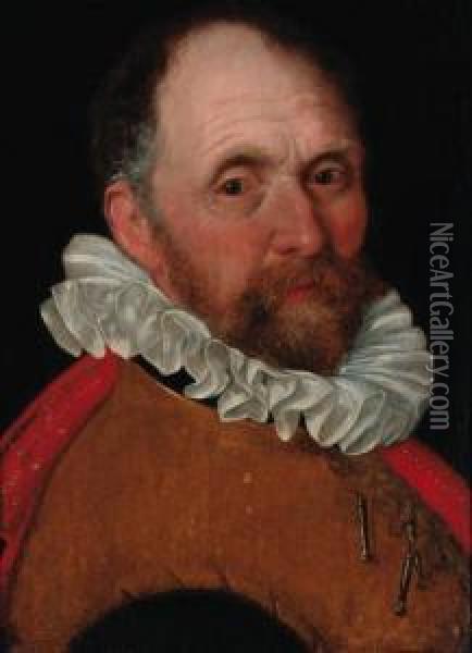 Portrait Of An Elderly Man, Bust-length, In A Jerkin And A Redcloak Oil Painting - Cornelis Ketel