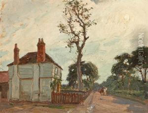 A Pony And Trap On A Tree-lined Road Oil Painting - William Samuel Horton