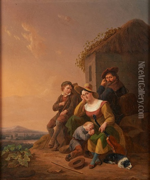 La Famille De Musiciens Se Reposant Sur Fond De Paysage Italianisant Oil Painting - Constantinus-Fidelio Coene