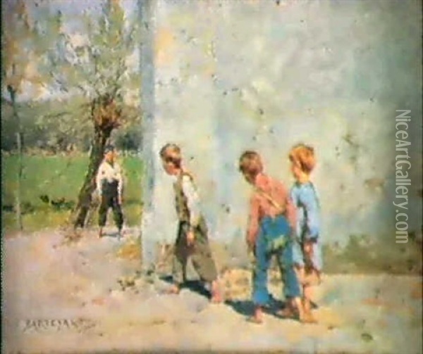 Children At Play Oil Painting - Ernesto Bartezago