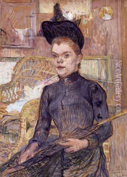 Woman in a Black Hat, Berthe la Sourde Oil Painting - Henri De Toulouse-Lautrec