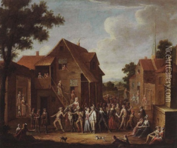 Dorfstrasse Mit Karnevalsumzug Oil Painting - Pieter Angillis