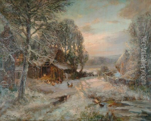 'a Winter's Evening In The Farmyard' Oil Painting - John Falconar Slater