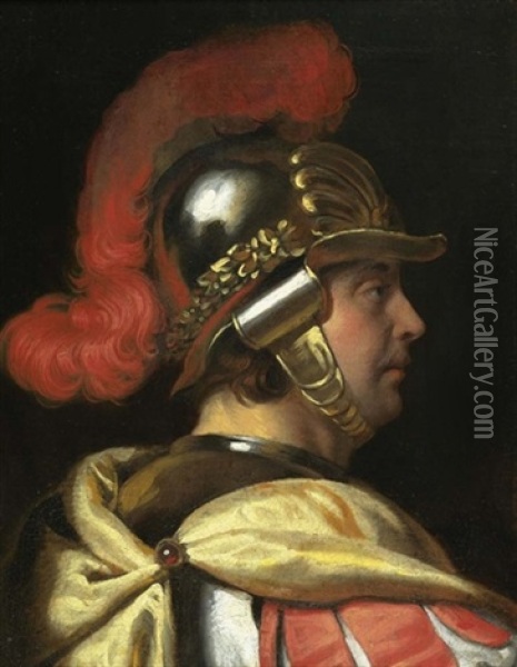 Portrait Eines Mannes Mit Helm Im Profil Oil Painting - Ferdinand Bol