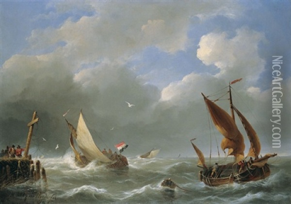 Fischerboote Im Sturm Oil Painting - Herman Henry op der Heyde