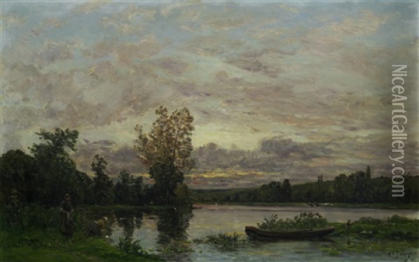 Evening On The Loire Oil Painting - Hippolyte Camille Delpy