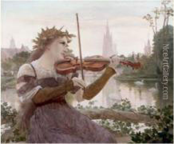 La Joueuse De Violon Oil Painting - Edmond Theodor Van Hove