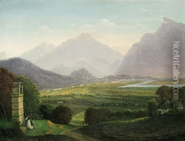 Blick Auf Salzburg Oil Painting - Emil Ludwig Lohr