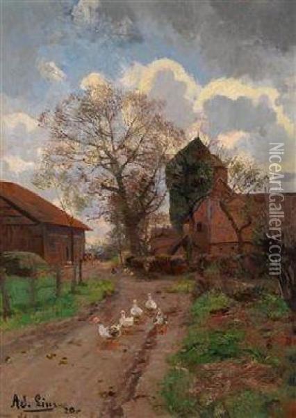 Gansemarsch Oil Painting - Adolf Lins