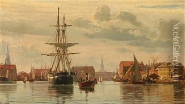 Summer Day At Copenhagen Harbour Oil Painting - Christian Blache