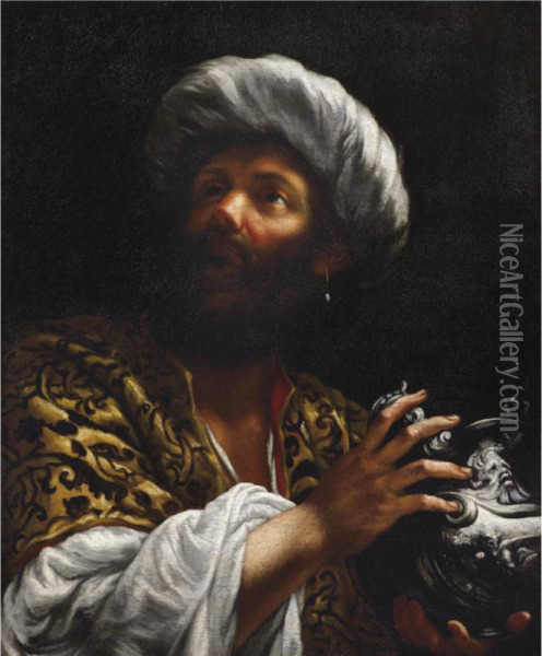 Head Of A Bearded Man, Probably One Of The Magi Oil Painting - Giovanni Battista (Baciccio) Gaulli