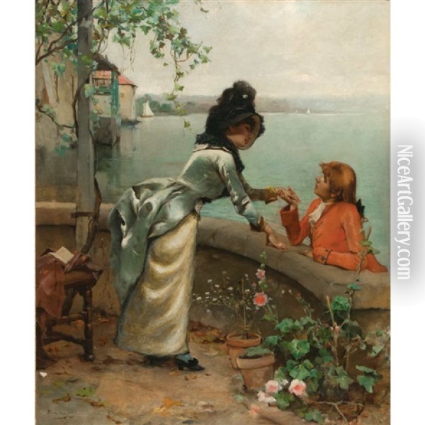 The Young Lovers Oil Painting - Emile Auguste Pinchart