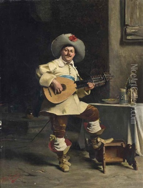 A Mandolin Player Oil Painting - Tito Conti