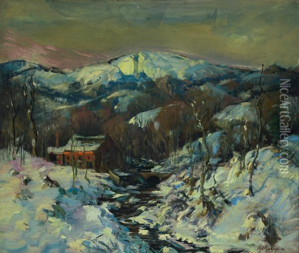 Snowy Banks Of The River Oil Painting - Arthur C. Goodwin