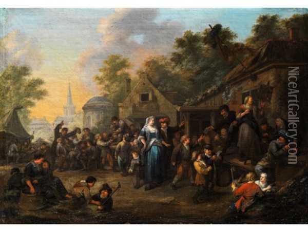 Hollandisches Volksfest Im Freien Zwischen Alten Gebauden Oil Painting - Bernardus Van Schendel