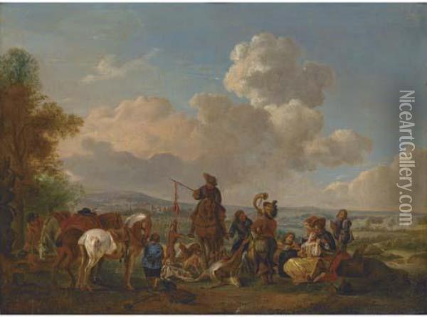 A Hunting Party With Trophies Of The Chase Oil Painting - Pieter Wouwermans or Wouwerman