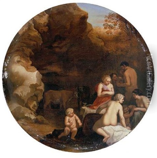 Nymphs And Satyrs In A Grotto Oil Painting - Johan van Haensbergen