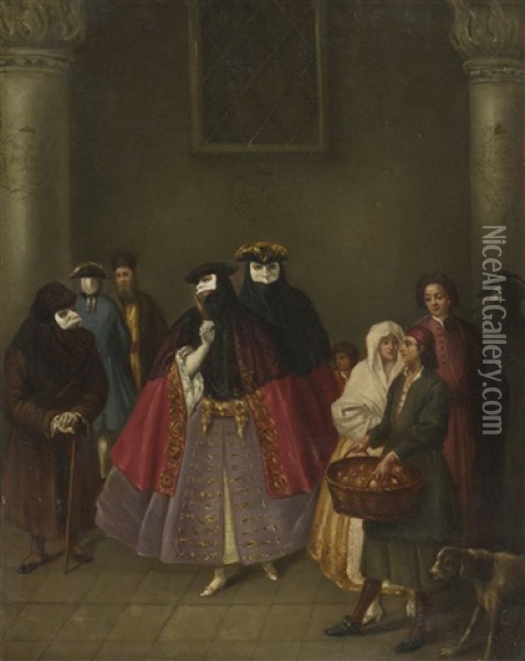 Meeting Of The Dominoes Oil Painting - Pietro Longhi