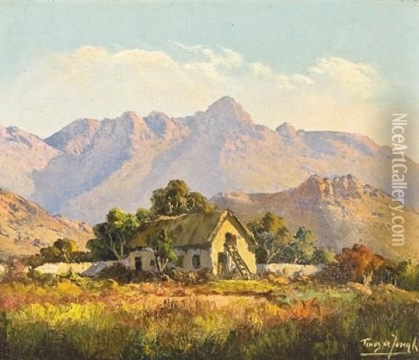 A Cottage In A Mountainous Landscape Oil Painting - Tinus de Jongh