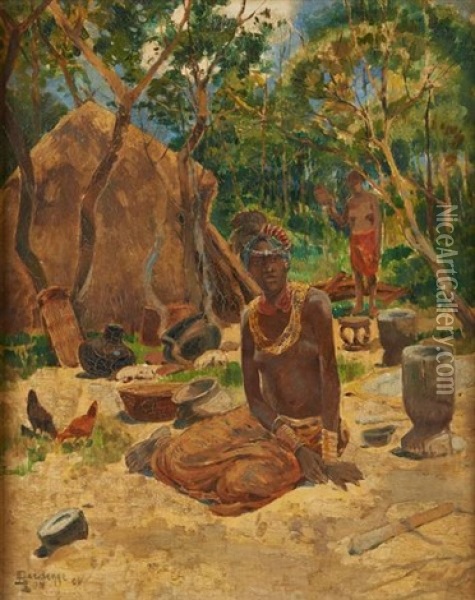 Village Africain Oil Painting - Leon Louis Dardenne