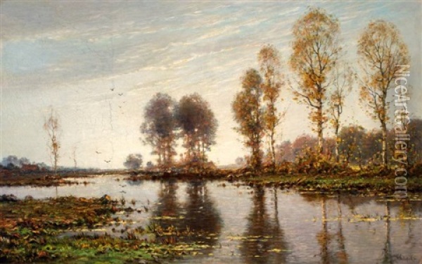 Herfstlandschap Met Berken Aan Een Ven Oil Painting - Cornelis Westerbeek Jr.