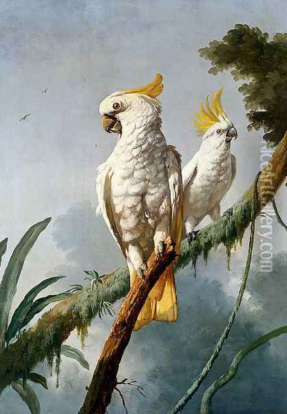 A Pair Of Sulphur-Crested Cocktoos Oil Painting - Jacques Barraband