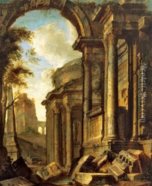 Capriccio Architettonico Oil Painting - Giovanni Paolo Panini