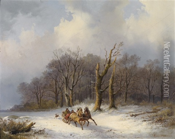 Winterlandschaft Mit Pferdeschlitten Im Vordergrund Oil Painting - Remigius Adrianus van Haanen