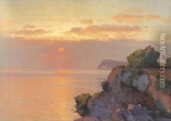 Sunset Over The Sea Oil Painting - Aleksei Vasilievich Hanzen