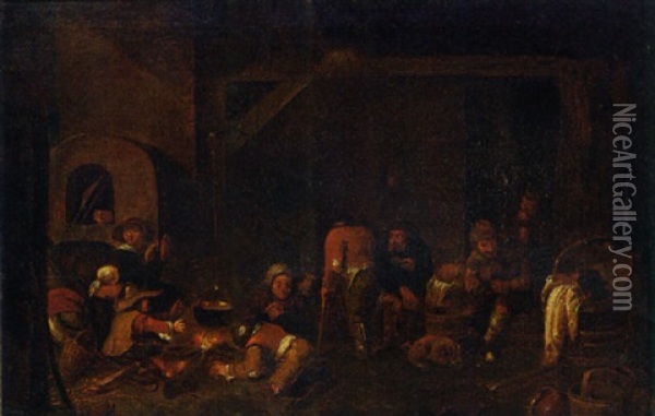 Peasants In A Kitchen Oil Painting - Egbert van Heemskerck the Younger