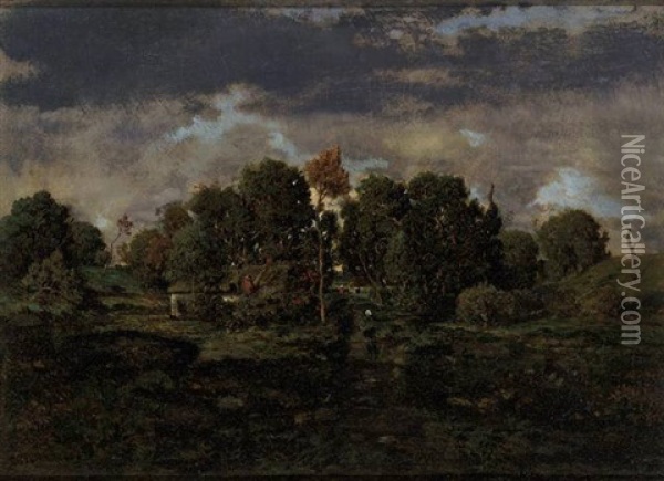 Une Chaumiere Dans Le Berry Oil Painting - Theodore Rousseau