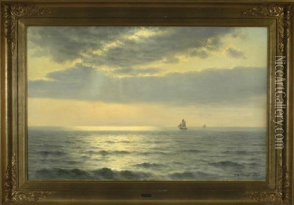 Segelboote Auf Weiter See Mit Hinter Wolken Verborgener Sonne Oil Painting - Johannes Herman Brandt