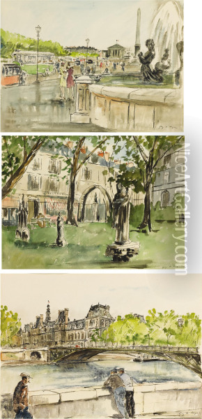 A Group Of Paris Watercolors Oil Painting - Guy De Neyrac